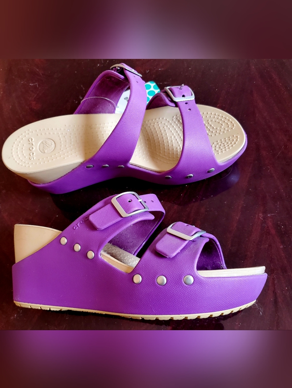 CROCS Purple Double-Buckle Slide Sandals - Picture 4 of 7